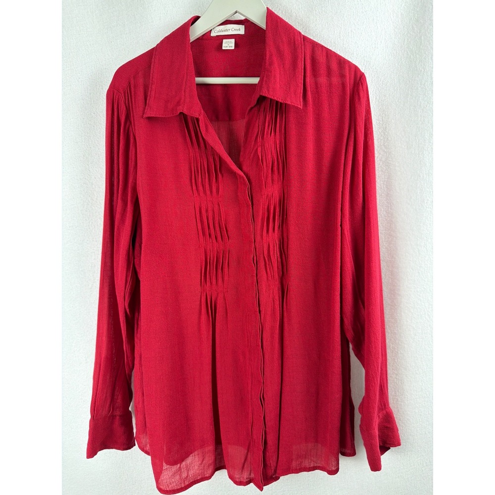 Coldwater Creek Red Pintuck Pleated Button Up Blouse Top Womens 1X 16W-18W